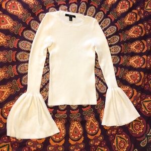 Ribbed white bell-sleeve sweater